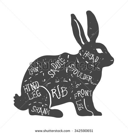 the differint marts of the rabbit; each piece of meat has been given a name.